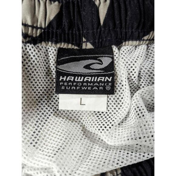 Hawaiian Performance Men's Surfwear Gray Black Hawaiian Print Swim Trunks Large - Picture 5 of 6